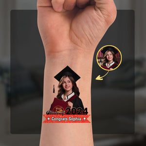 Class Of 2024 Congrats, Custom Name Temporary Tattoo, Personalized Photo And Name, Fake Tattoo, Graduation Gift