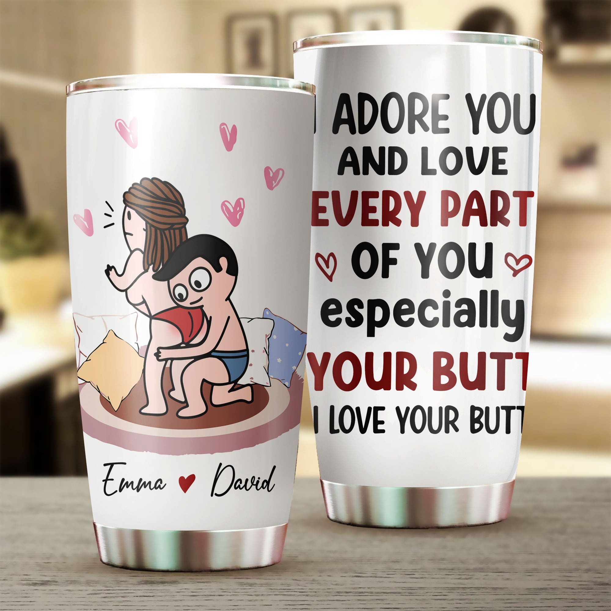 I Adore You Every Part - Personalized Tumbler - Custom Appearance and Names - Gift Idea For Lover