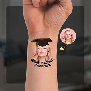 🔥AMAZING PRICE 🔥‼ Congratulations Class Of 2024, Custom Temporary Tattoo With Personalized Photo, Text Name And Hashtag, Fake Tattoo, Graduation Gift