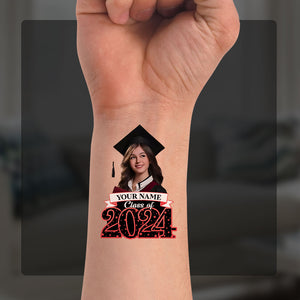 Class Of 2024, Custom Your Photo And Your Name Temporary Tattoo, Personalized Photo And Name, Fake Tattoo, Graduation Gift