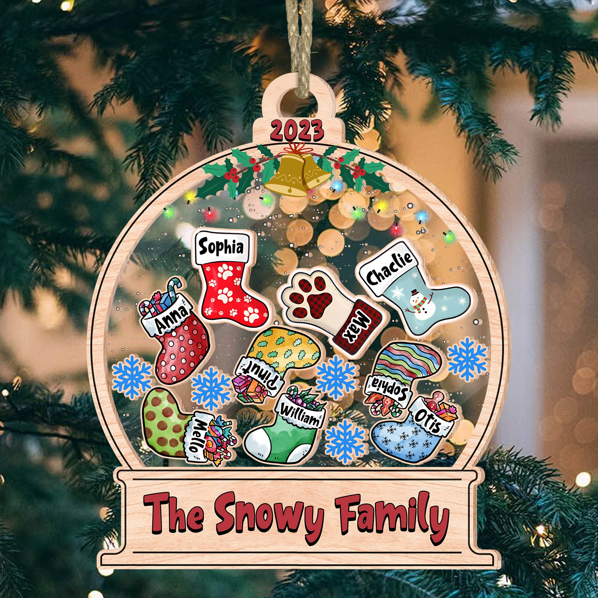 Personalized Ornament - Christmas Gift For Family - Colorful Family Stockings - Custom Shaker Ornament
