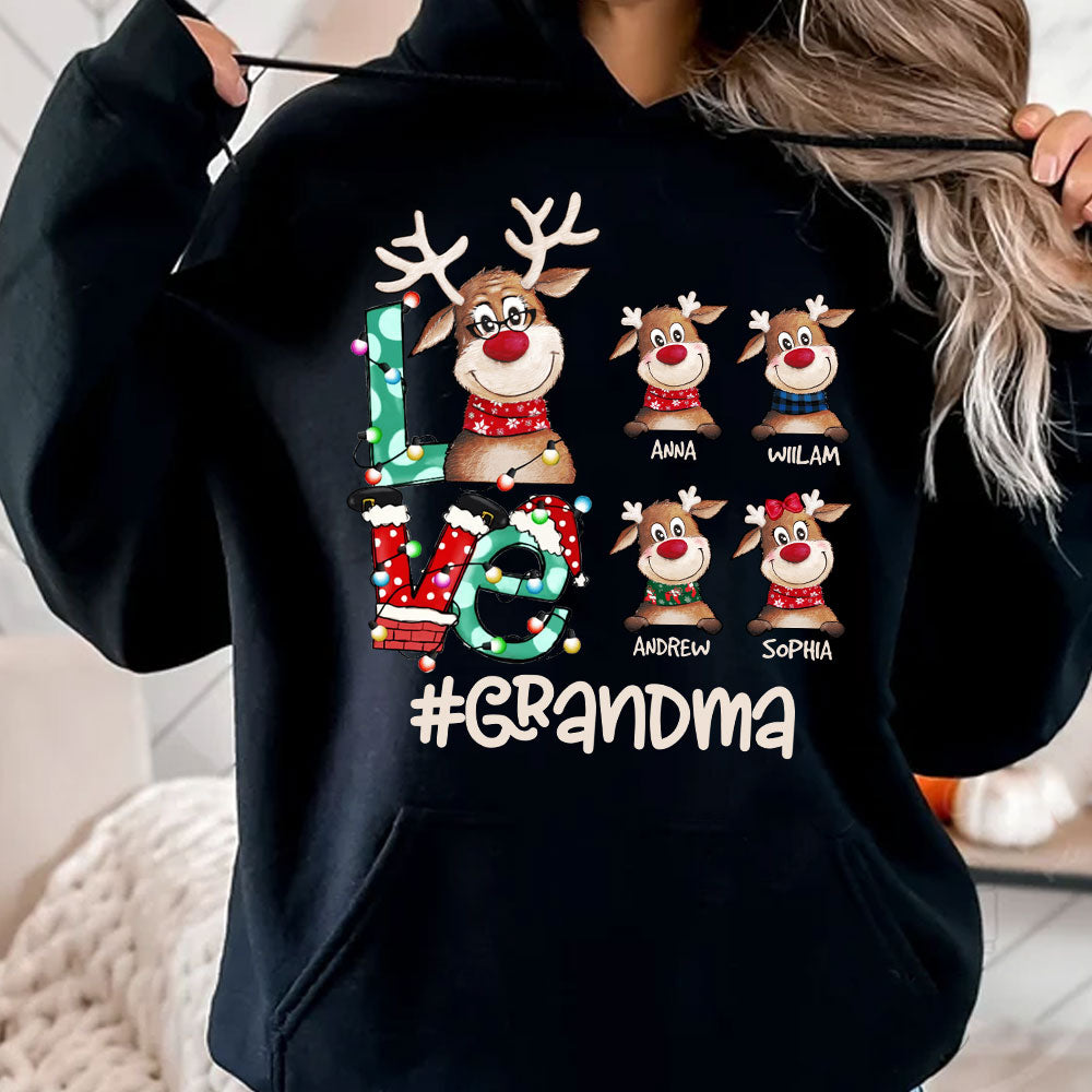 Christmas Gift For Grandma Reindeer - Custom Appearance And Name - Personalized Hoodie - Family Gift