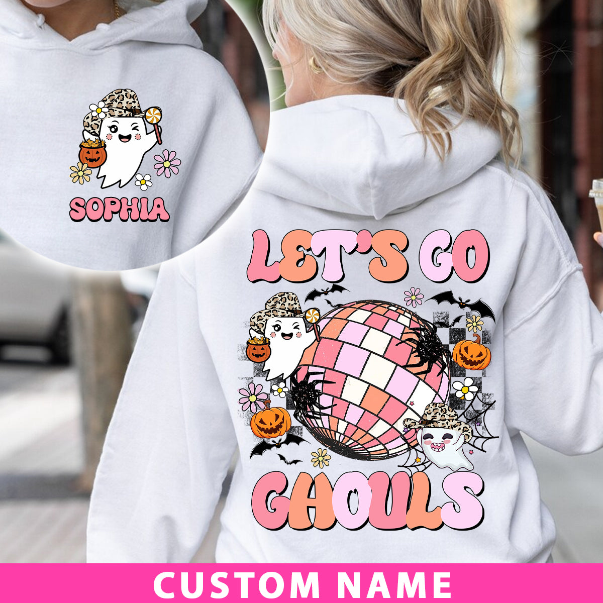 Let's Go Ghouls- Custom Name - Personalized 2 Side Hoodie - Halloween Family Gift