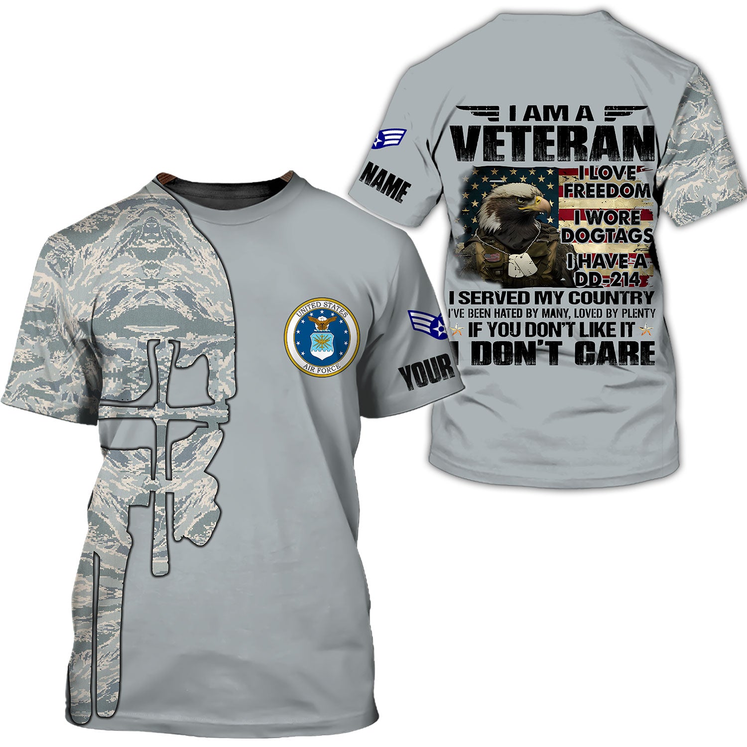 I Am Veteran - I love Freedom - I Wore Dogtags - I Have A DD-214 - Customized U.S. Veteran Air Force T-Shirt, Gift For Veterans