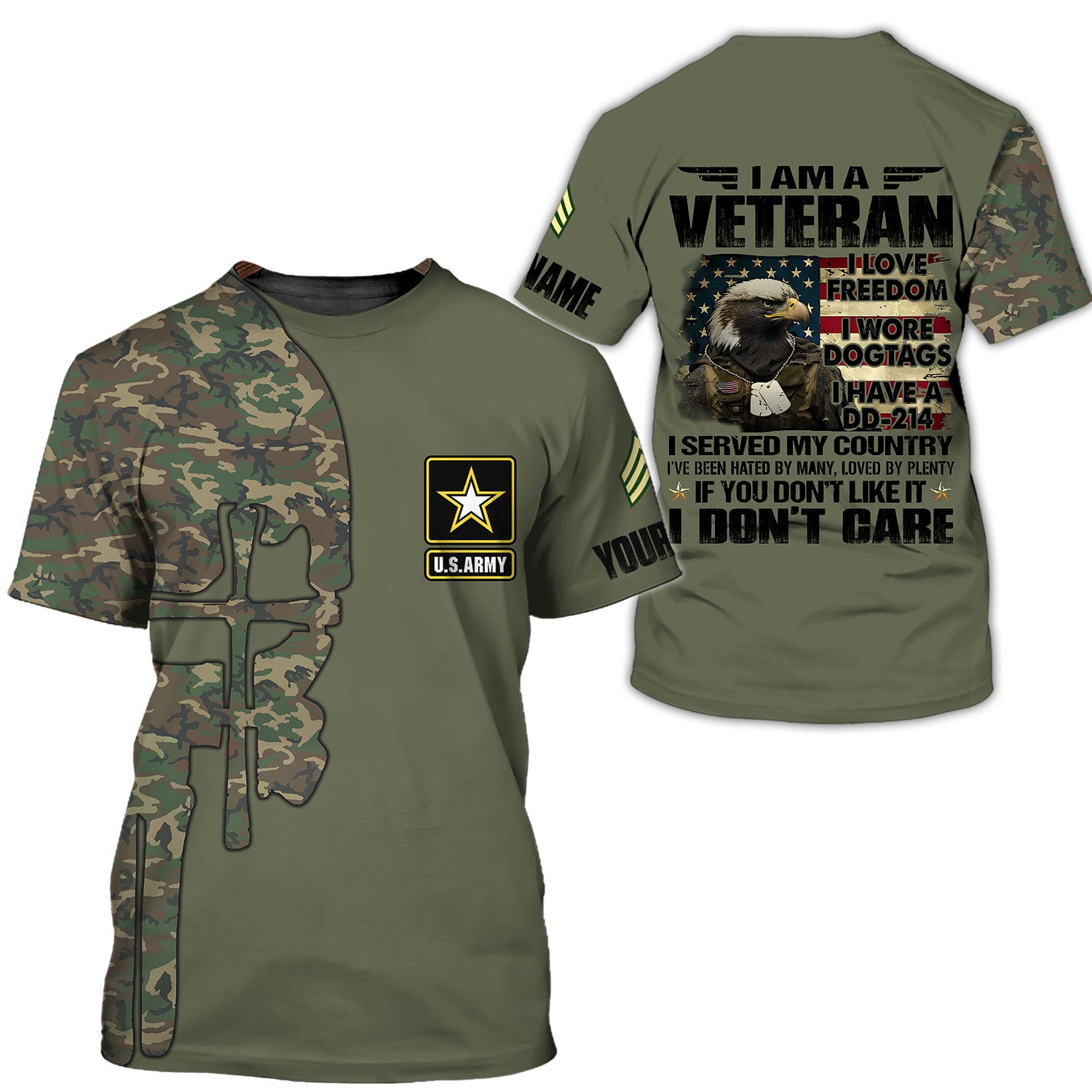 I Am Veteran - I love Freedom - I Wore Dogtags - I Have A DD-214 - Customized U.S. Veteran Army T-Shirt, Gift For Veterans