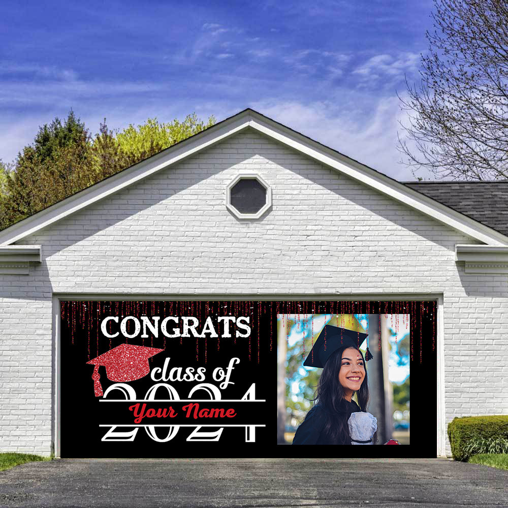 Congrats Class Of 2024 - Personalized Photo And Your Name Single Garage, Garage Door Banner Covers - Banner Decorations