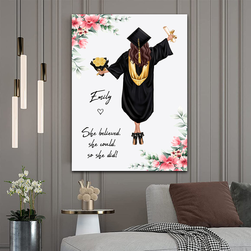 Congrats Graduation She Believes She Could So She Did - Personalized Appearance And Name Canvas - Graduation Gift