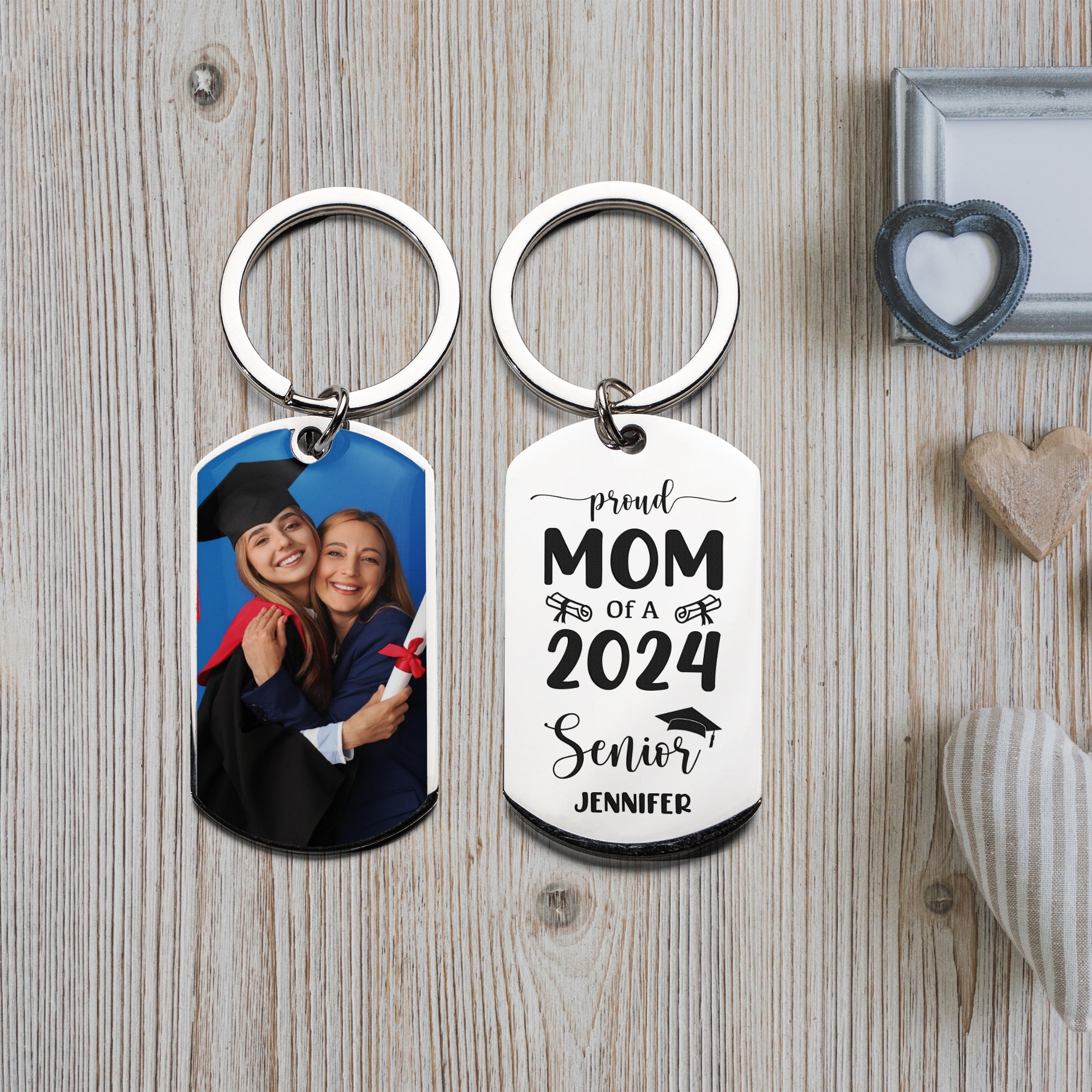 Proud Of A Senior, Personalized Photo And Text Metal Keychain, Graduation Gift