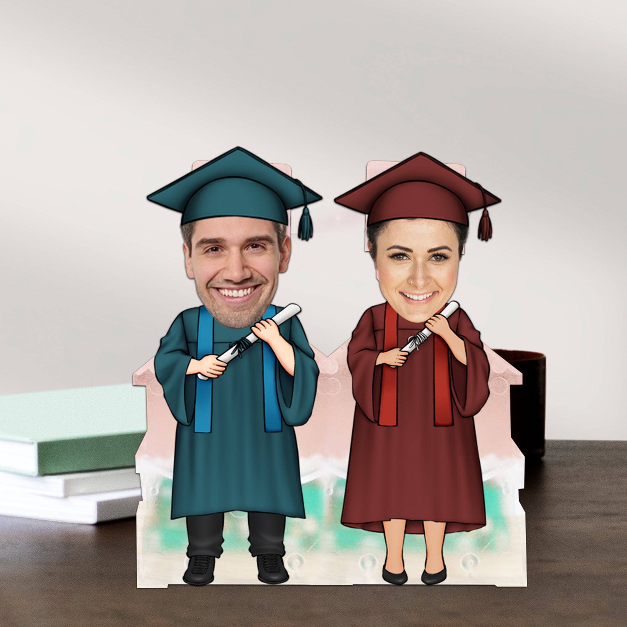 Graduate Couple, Custom Face Photo Funny Gift, Personalized Acrylic Wiggle Stand