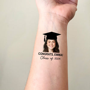Congrats Class Of 2024, Custom Temporary Tattoo With Personalized Photo And Text Name, Fake Tattoo, Graduation Gift