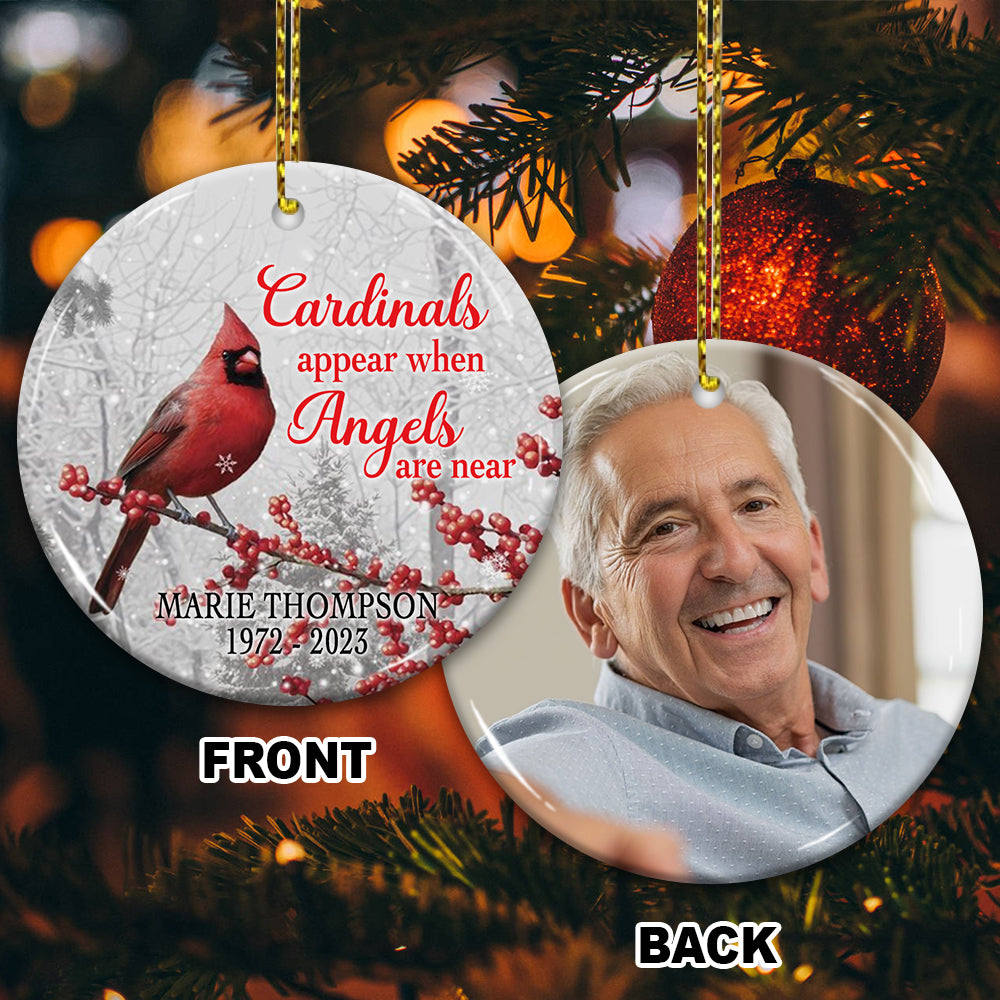 Cardinal Appear When Angels Are Near - Personalized 2 Sides Ceramic Ornament - Memorial Gift, Custom Photo Gift
