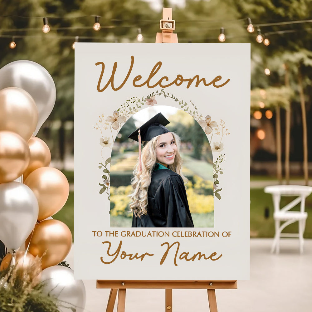 Welcome To Celebration Custom Party Welcome Sign - Custom Photo And Texts Grad Party Sign - Personalized Graduation Decoration - Graduation Sign