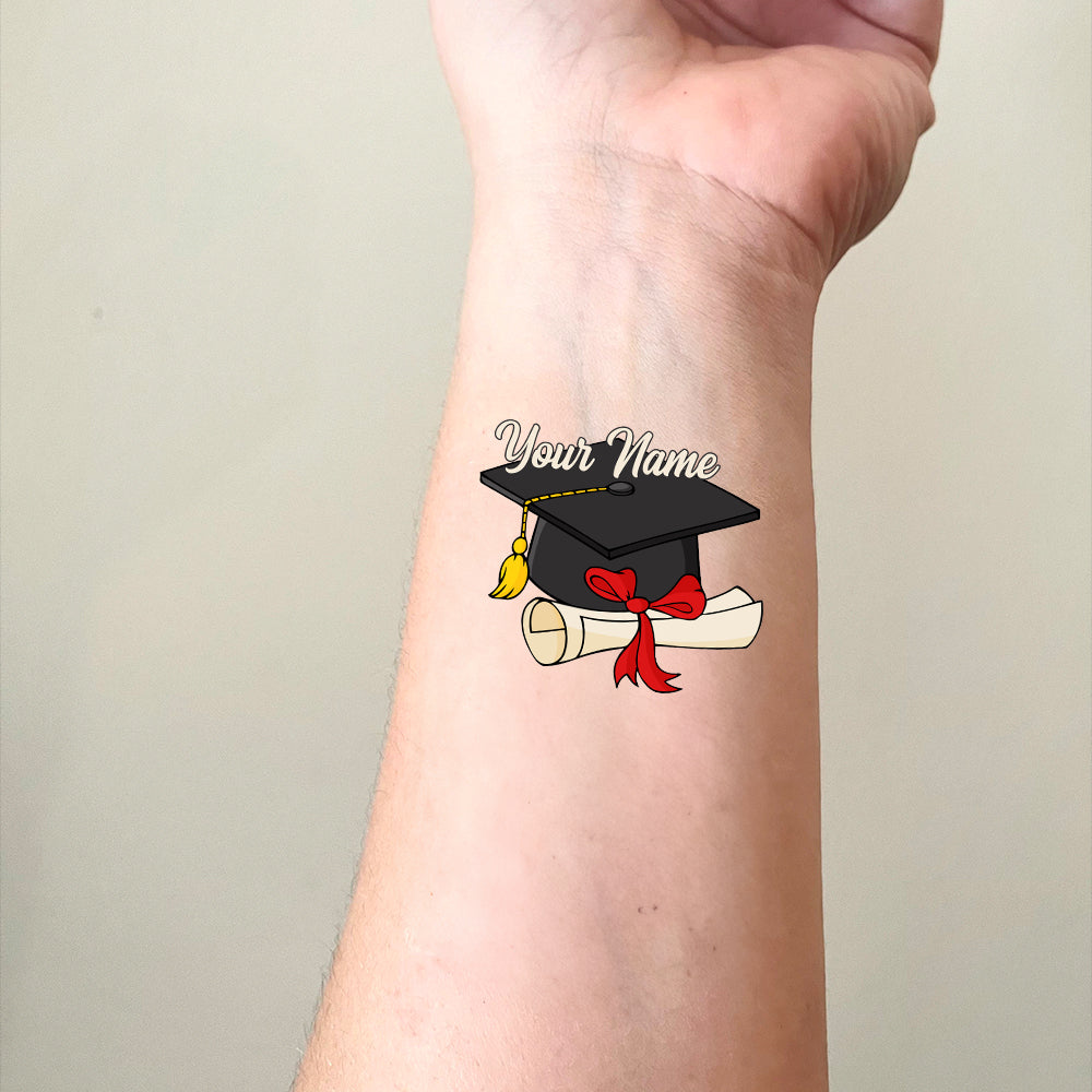 Graduation Cap, Custom Temporary Tattoo, Personalized Name, Fake Tattoo, Graduation Gift