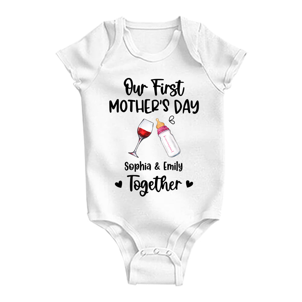 Our First Mother's Day Together - Custom Drink And Names - Personalized Baby Onesie - Family Gift