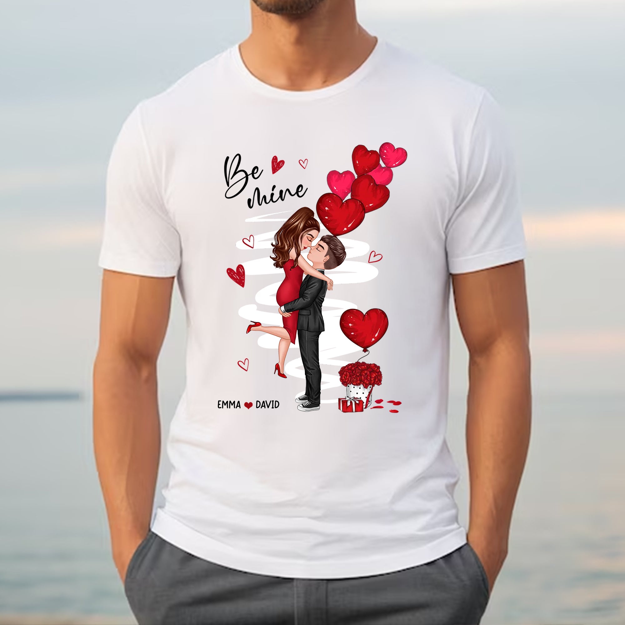 Be Mine Doll Couple Kissing  - Custom Appearances And Names - Gift For Lover - Personalized T-Shirt