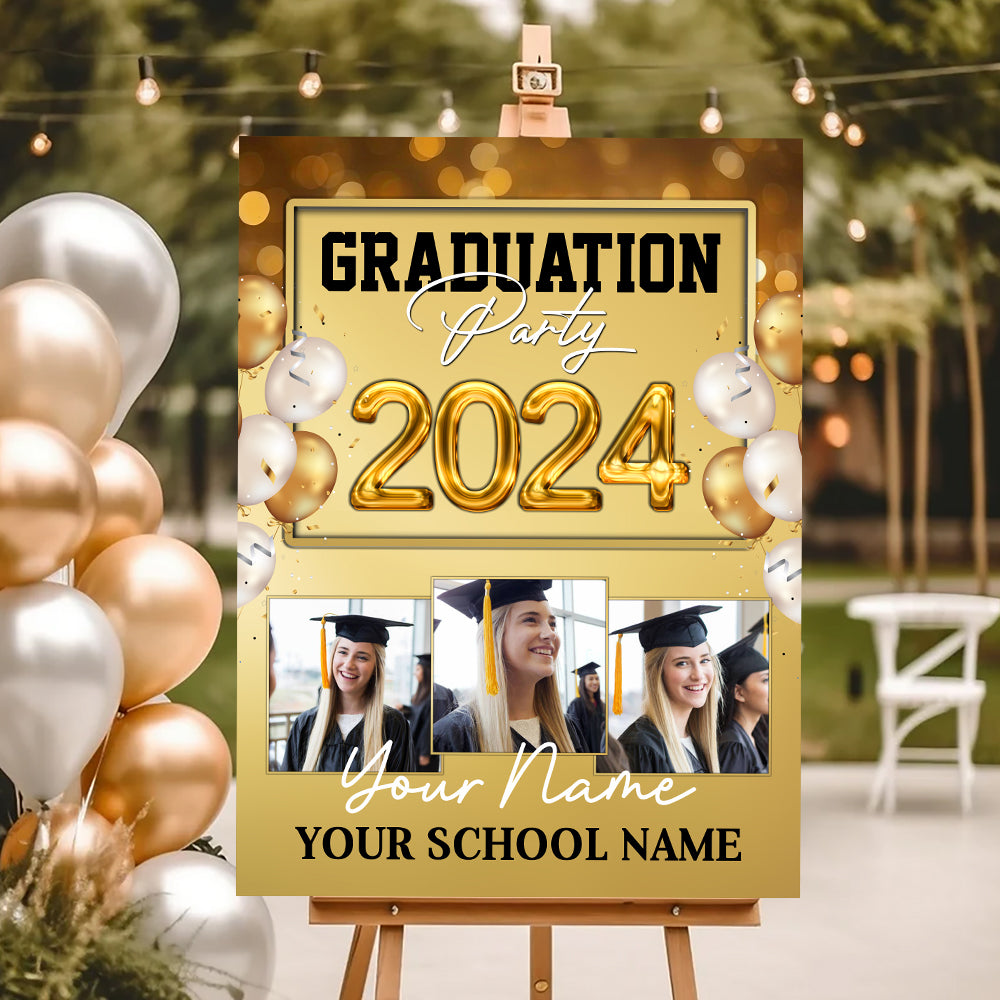 Graduation Party 2024 Custom Party Welcome Sign - Custom Photos And Texts Grad Party Sign - Personalized Graduation Decoration - Graduation Sign