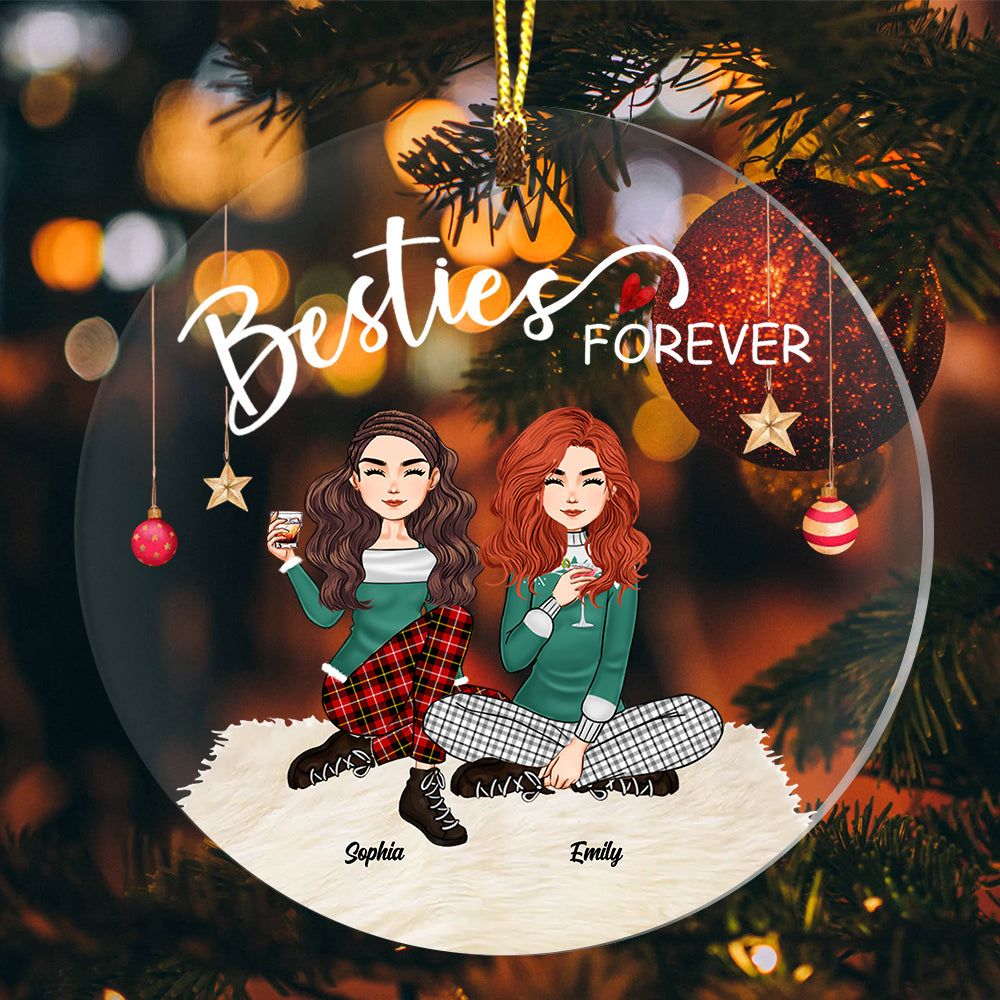 Besties Forever Girls Friendship - Custom Appearances, Quote And Names Christmas Gift - Personalized Acrylic Ornament