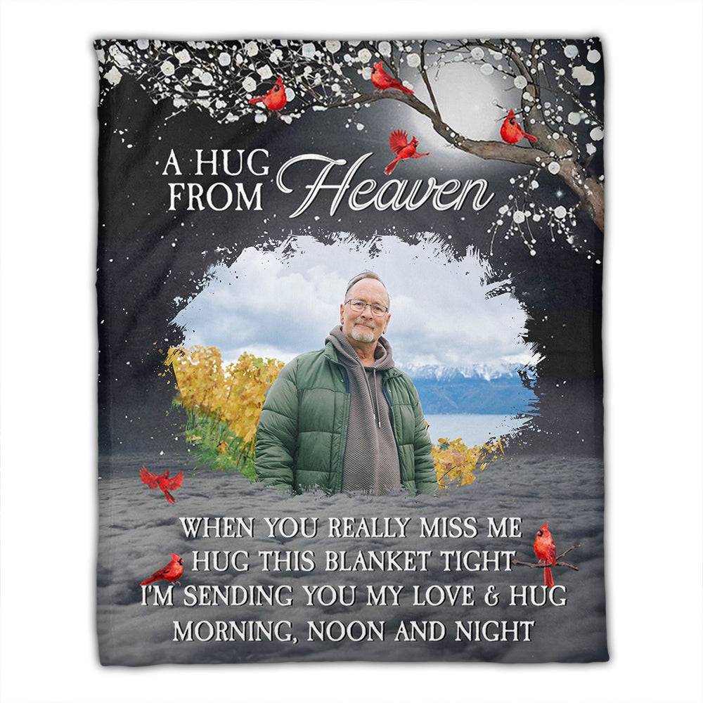 A Hug From Heaven - Custom Photo - Personalized Fleece Blanket, Gift For Family, Memorial Gift