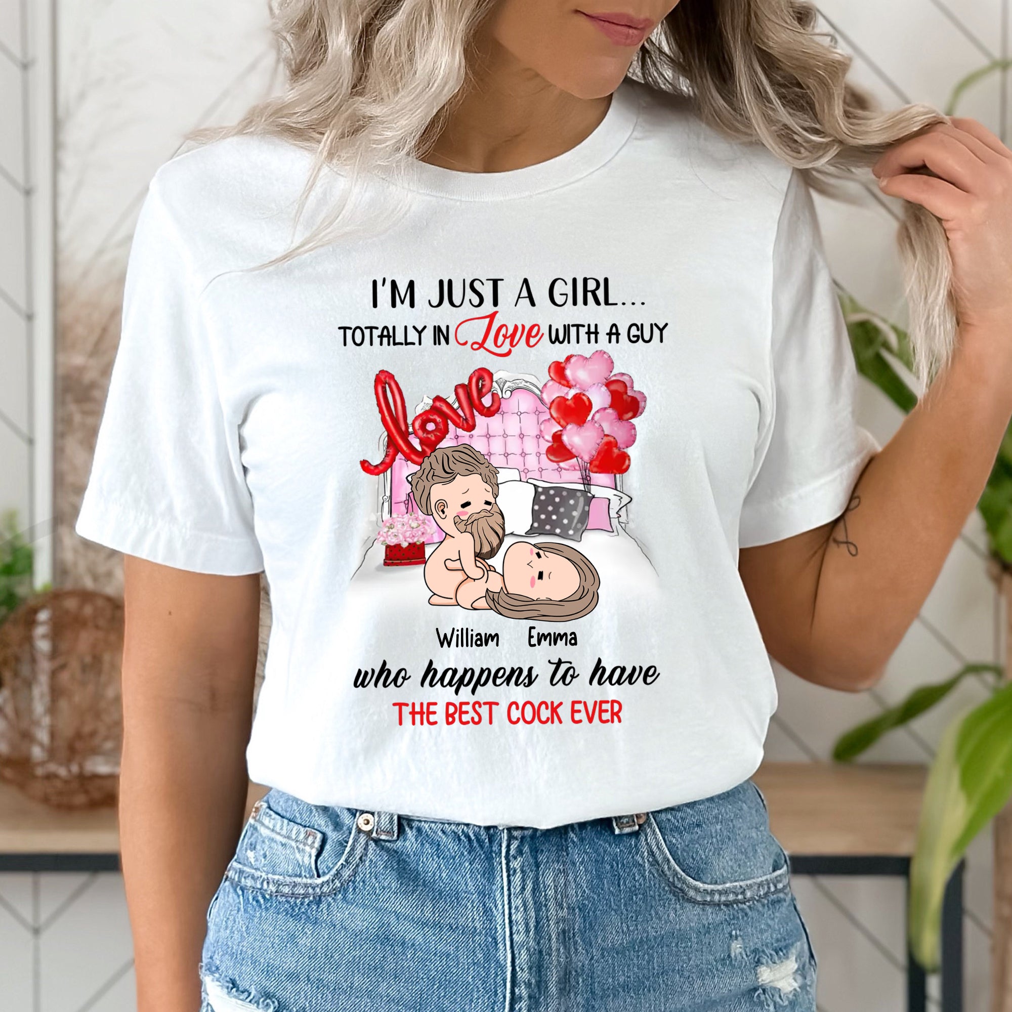 I'm Just A Girl Totally In Love With A Guy - Custom Appearances And Texts - Personalized T-Shirt - Couple Gift
