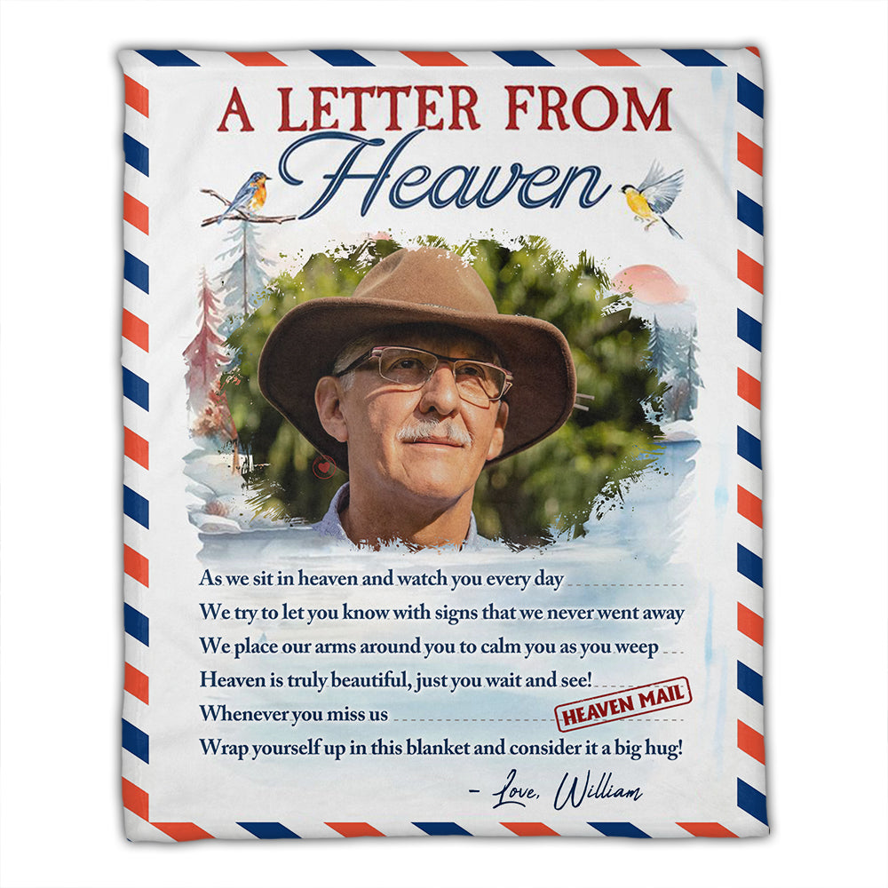 A Letter From Heaven - Custom Photo And Name - Personalized Fleece Blanket, Gift For Family