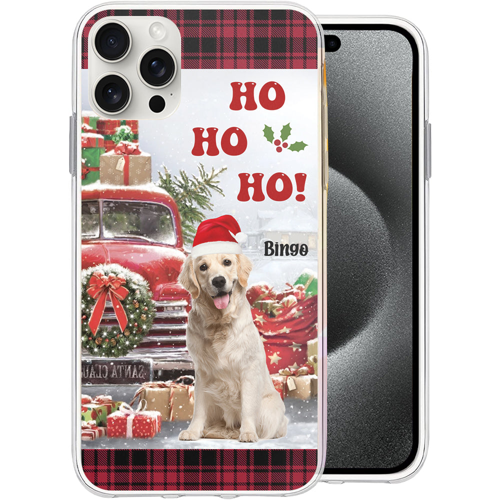 Ho Ho Ho Christmas Pet And Red Car - Custom Photo And Name - Personalized Phone Case, Christmas Gift, Gift For Pet Lover