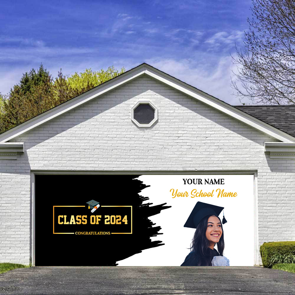 Congratulation Class Of 2024 - Personalized Photo, Your Name And School Name Single Garage, Garage Door Banner Covers - Banner Decorations
