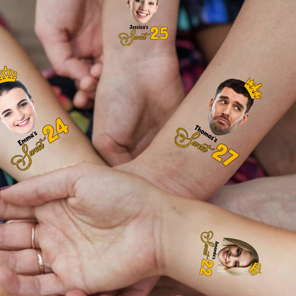 King And Queen Party, Custom Face Photo And Texts Temporary Tattoo, Personalized Tattoo, Fake Tattoo, Birthday Party
