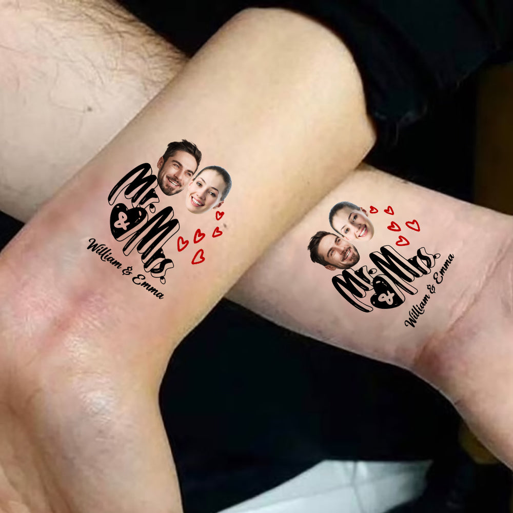 Mr & Mrs Tattoo, Custom Face Photo And Texts Temporary Tattoo, Personalized Party Tattoo, Fake Tattoo