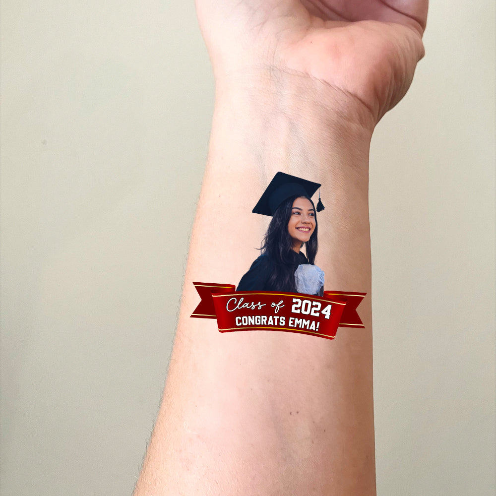 Class Of 2024, Custom Color, Your Photo And Name Temporary Tattoo, Personalized Photo And Name, Fake Tattoo, Graduation Gift