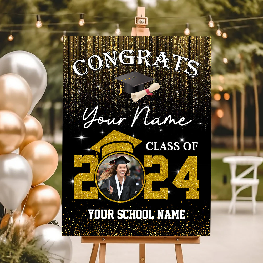 Congrats Class Of 2024 Custom Party Welcome Sign - Custom Photo And Text Grad Party Sign - Personalized Graduation Decoration - Graduation Sign