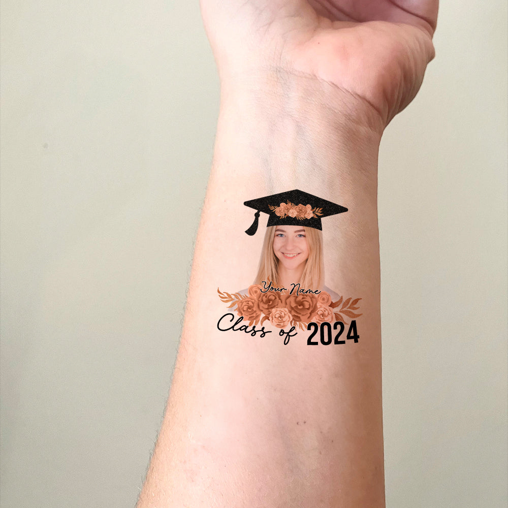 Class Of 2024 Graduation, Custom Color,  Your Photo And Name Temporary Tattoo, Personalized Photo And Name, Fake Tattoo, Graduation Gift