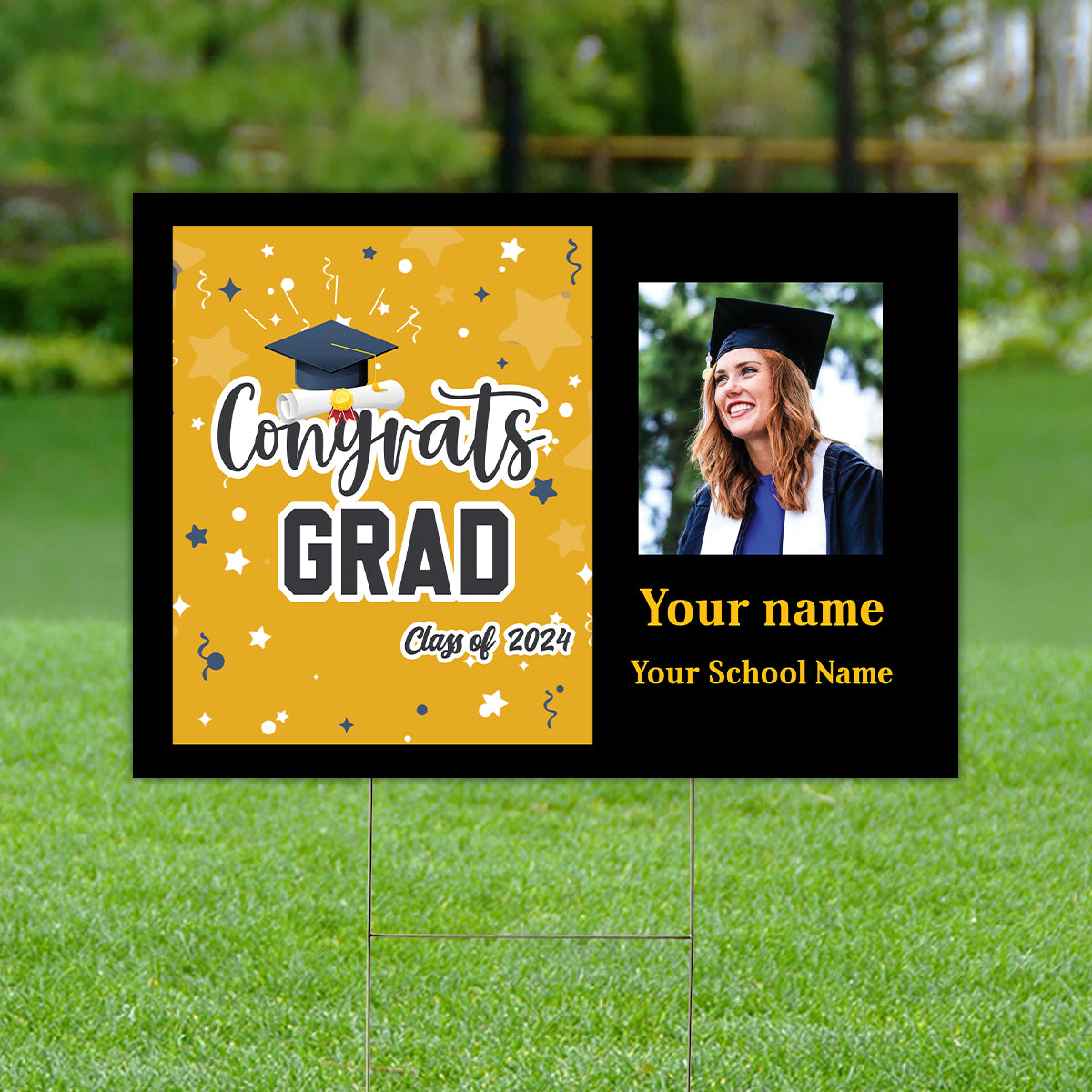 Congrats Grad, Custom Photo And Texts - Personalized Lawn Sign, Yard Sign, Graduation Gift, College Graduation