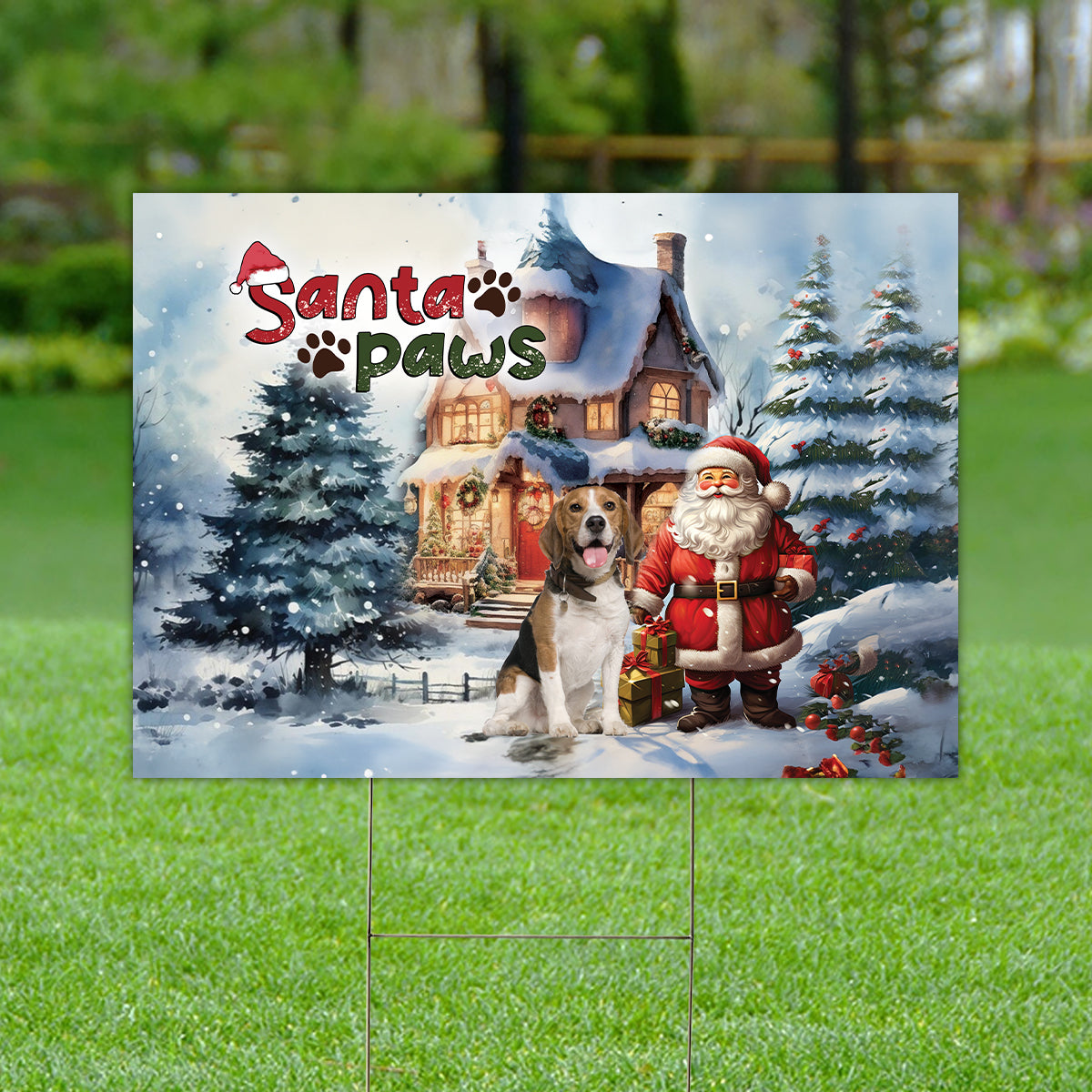 Merry Christmas Santa Paws - Personalized Pet Photo Lawn Sign, Yard Sign, Gift For Pet Lover
