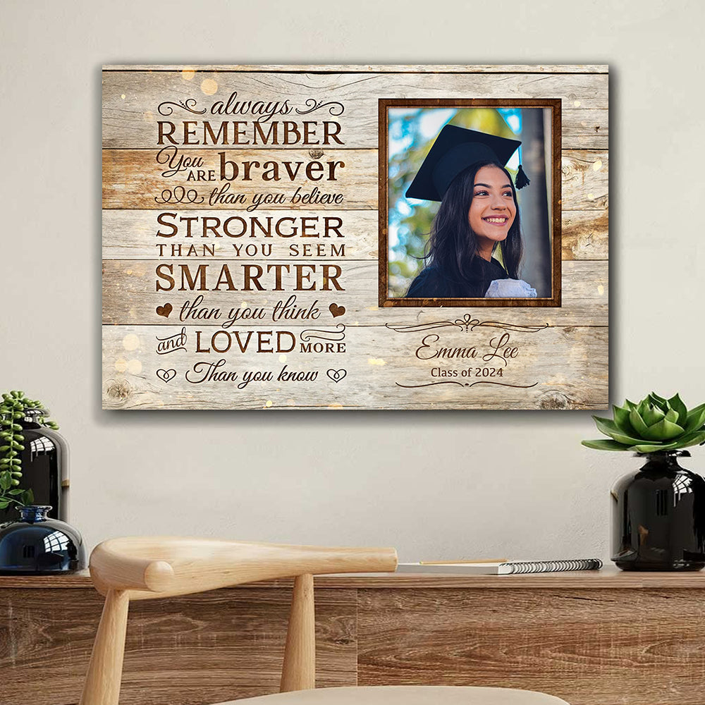 Congrats Graduation Always Remember You Are Braver Than You Believe - Personalized Photo And Name Canvas - Graduation Gift