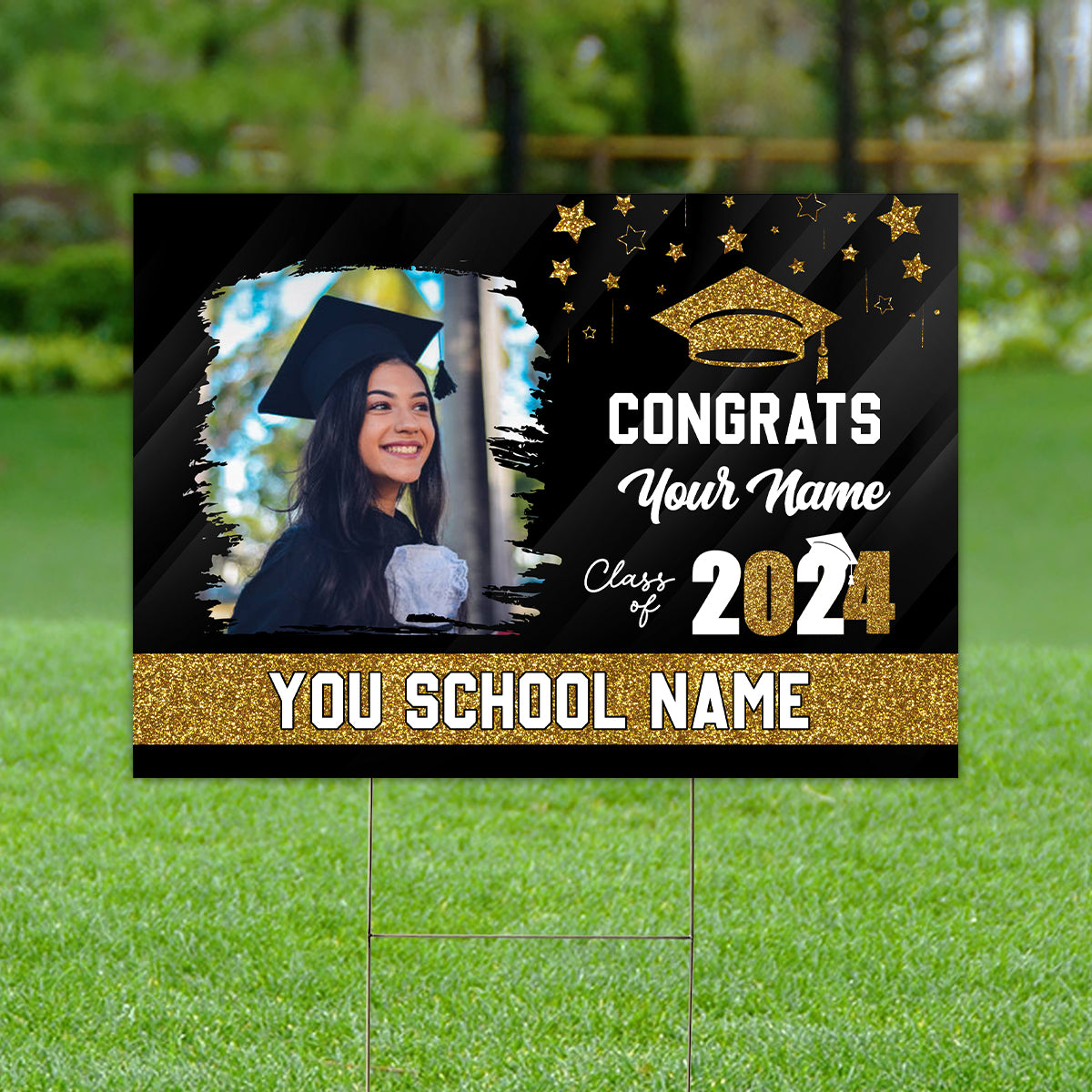 Congrats Class Of 2024, Custom School Name, Your Name And Photo, Personalized Lawn Sign, Yard Sign, Gift For Graduation