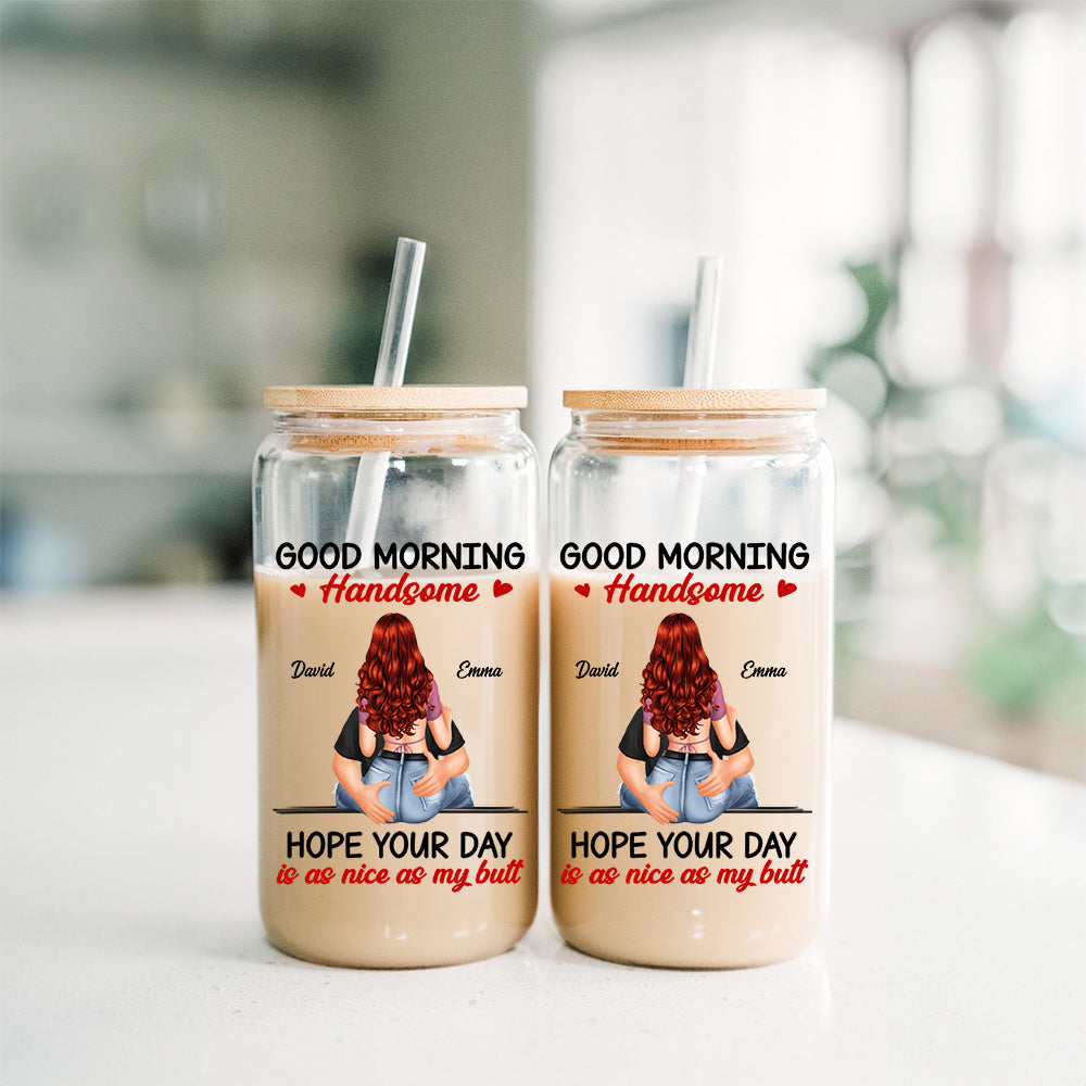 Good Moring Handsome, Beautiful  - Custom Appearances And Names - Personalized Glass Bottle, Frosted Bottle, Couple Gift