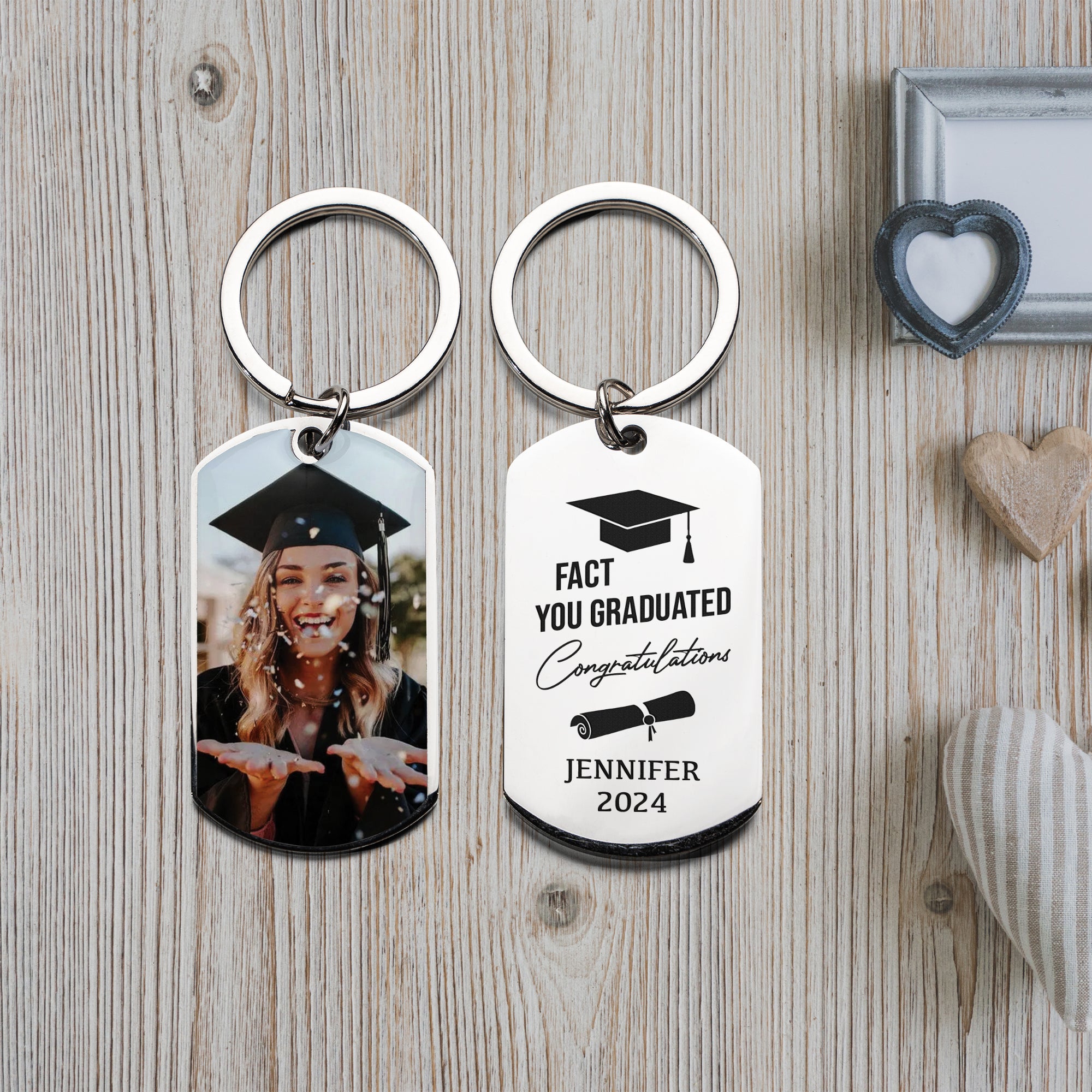 Fact You Graduated Congratulations , Personalized Photo And Text Metal Keychain, Graduation Gift