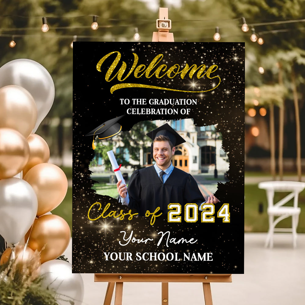 Welcome Class Of 2024 Custom Party Welcome Sign - Custom Photo Grad Party Sign - Personalized Graduation Decoration - Graduation Sign