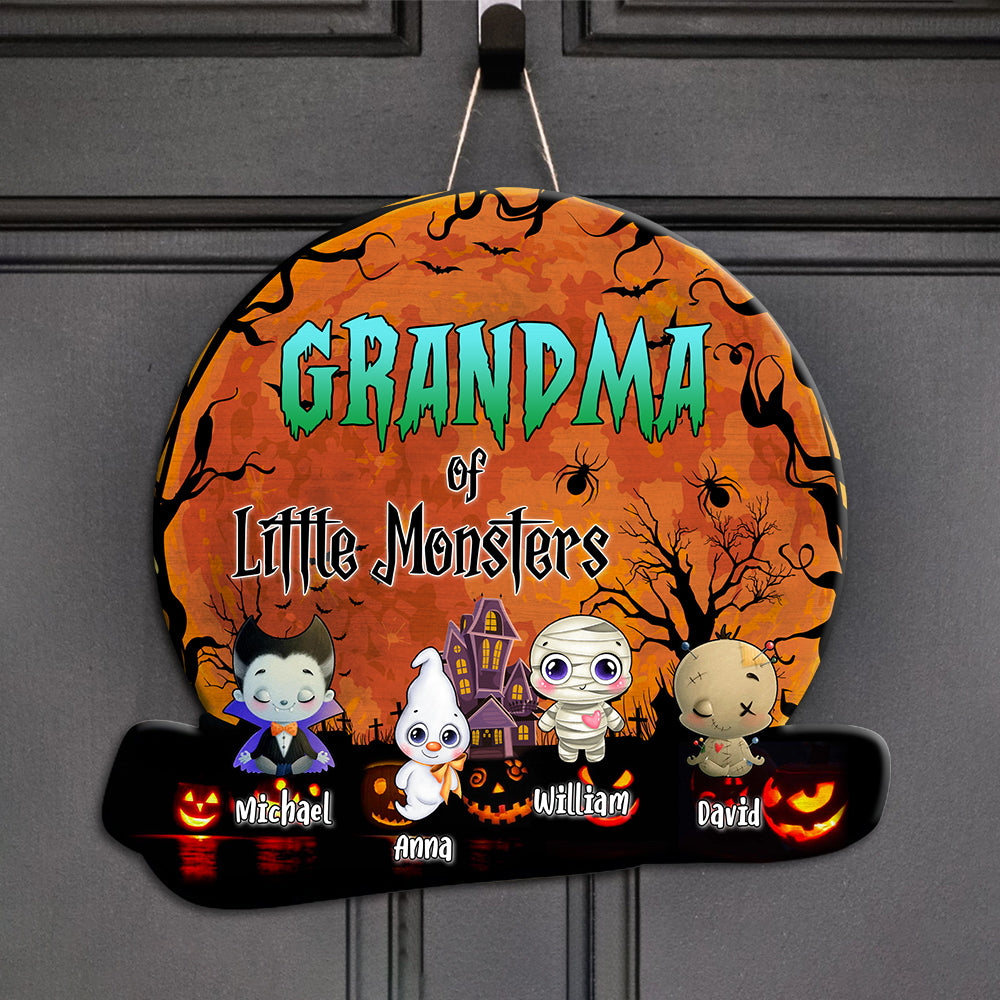 Little Monsters - Custom Appearance And Name - Personalized Wooden Door Sign - Halloween Gift