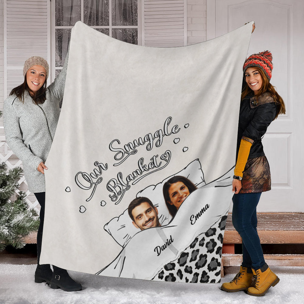 Our Snuggle Blanket, Head Cut - Custom Photos And Names - Personalized Fleece Blanket, Gift For Family, Couple Gift