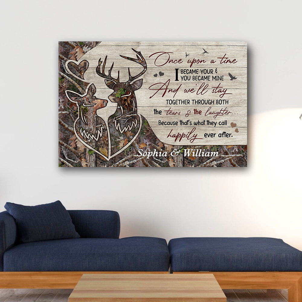 Deer Couple Camo Once Upon A Time - Happily Ever After - Personalized Canvas, Halloween Gift, Gift For Family, Couple