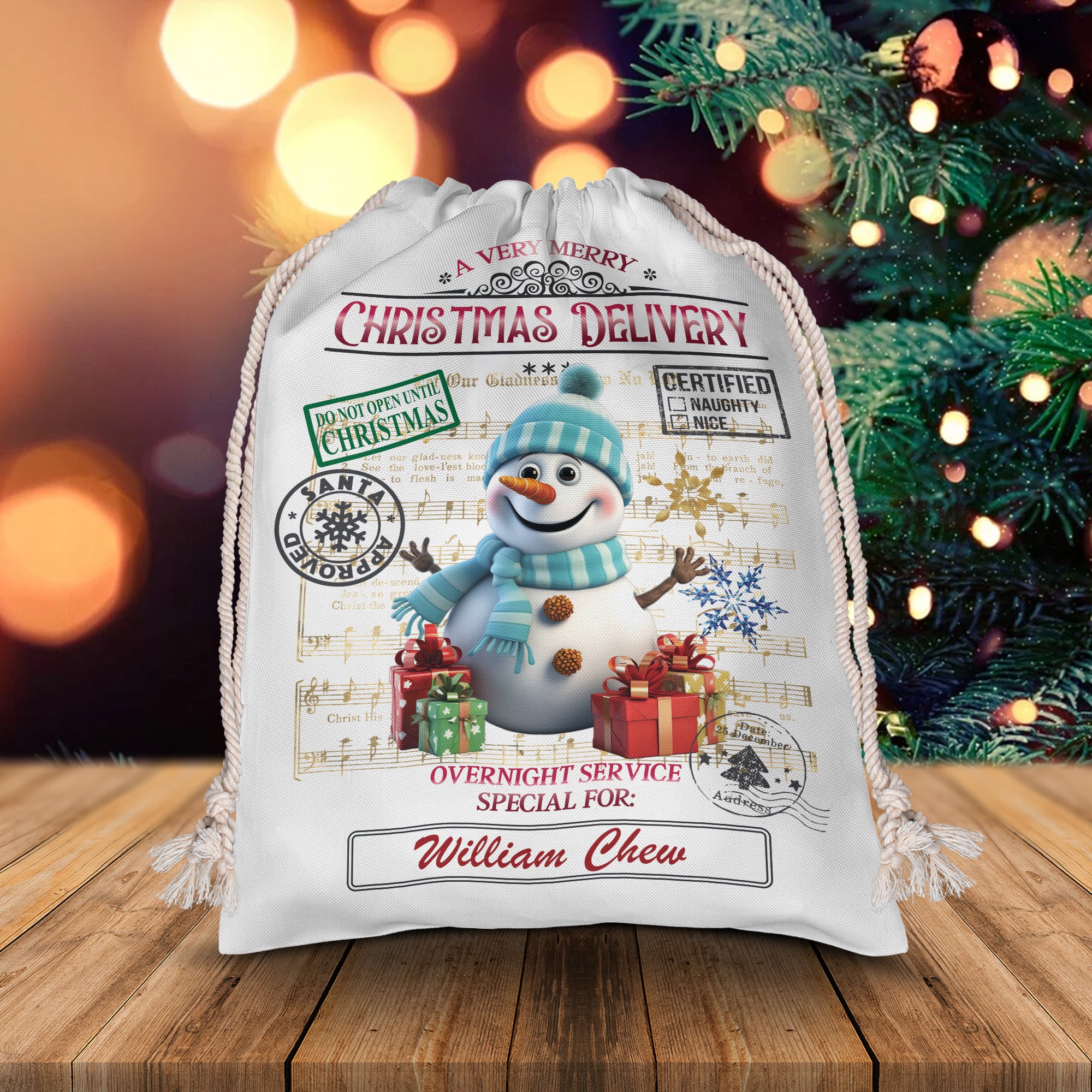 A Very Merry Christmas Delivery Overnight Service - Personalized String Bag, Christmas Gift, Gift For Family