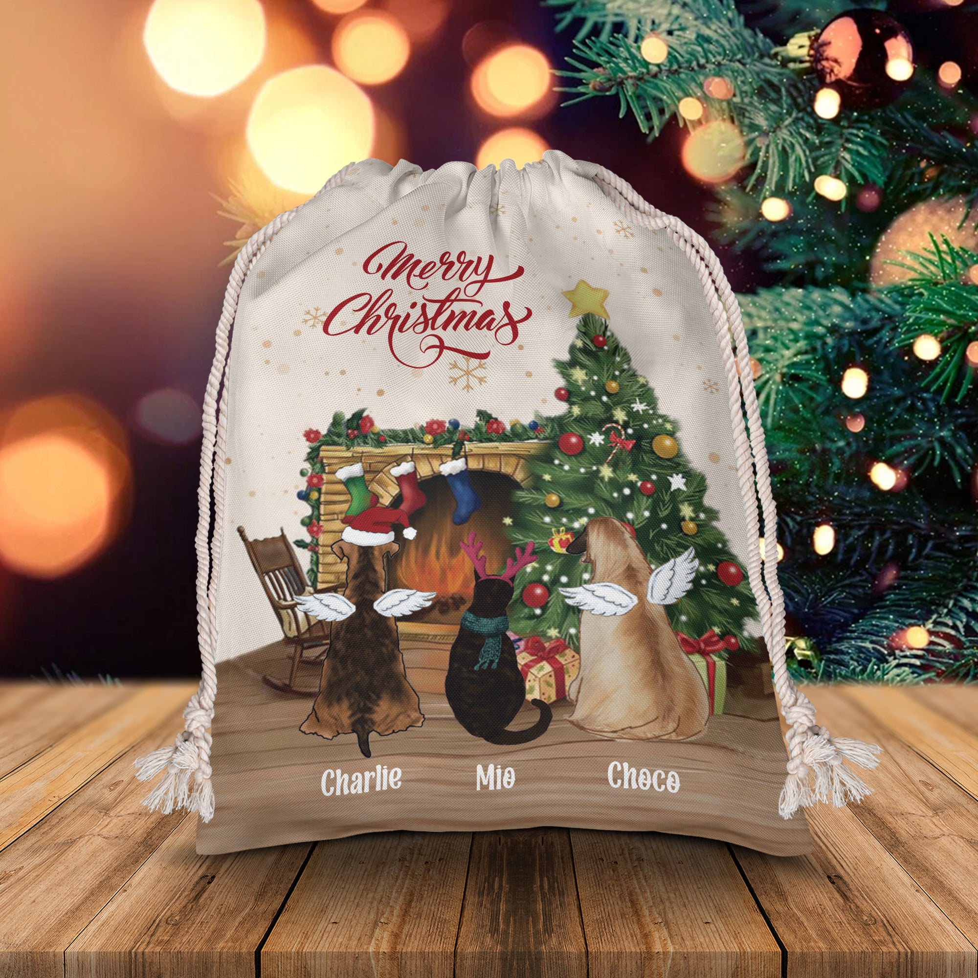 Merry Christmas Backview Pet- Personalized String Bag, Christmas Gift, Gift For Pet Lover
