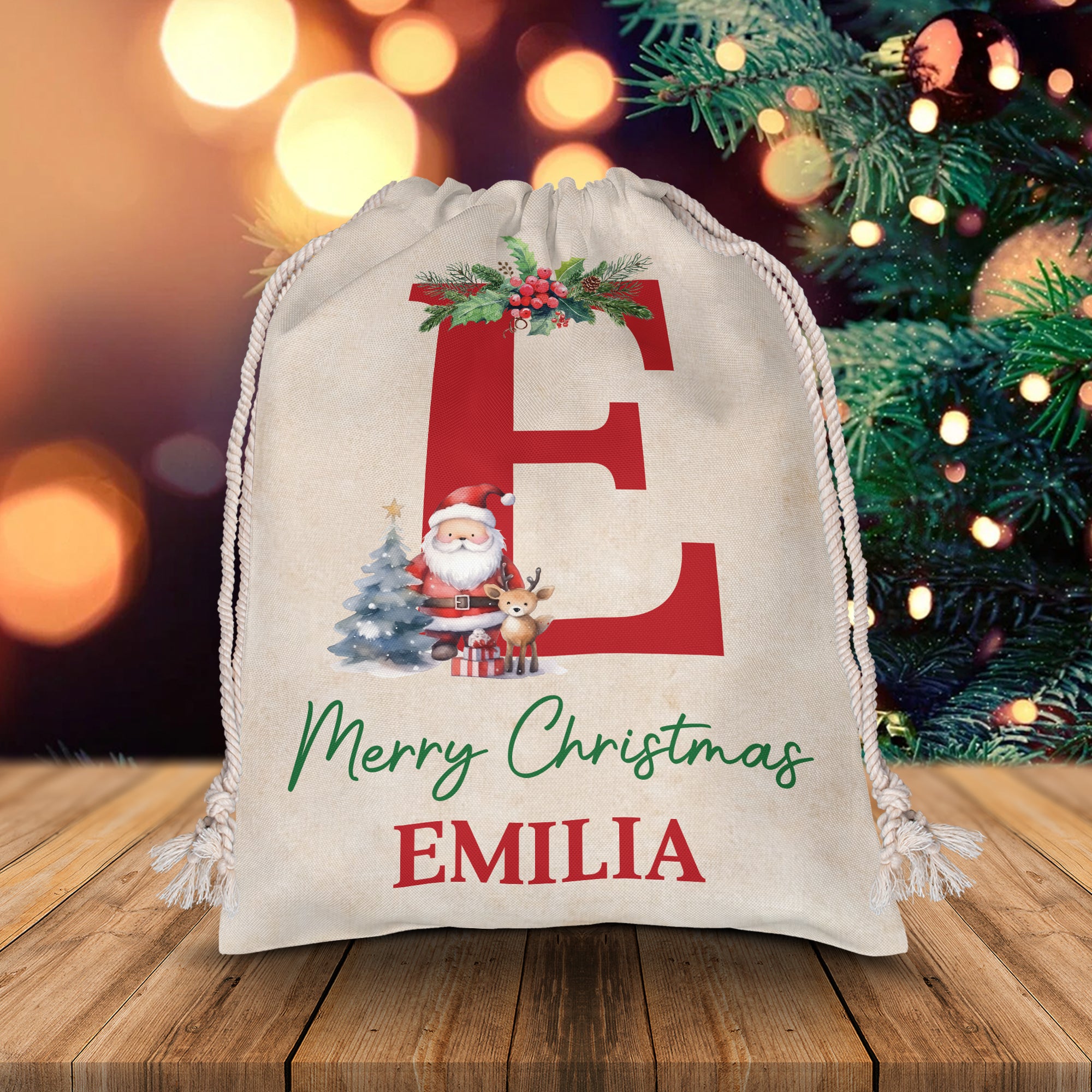 Merry Christmas Letter - Custom Name, Personalized String Bag, Christmas Gift, Family Gift