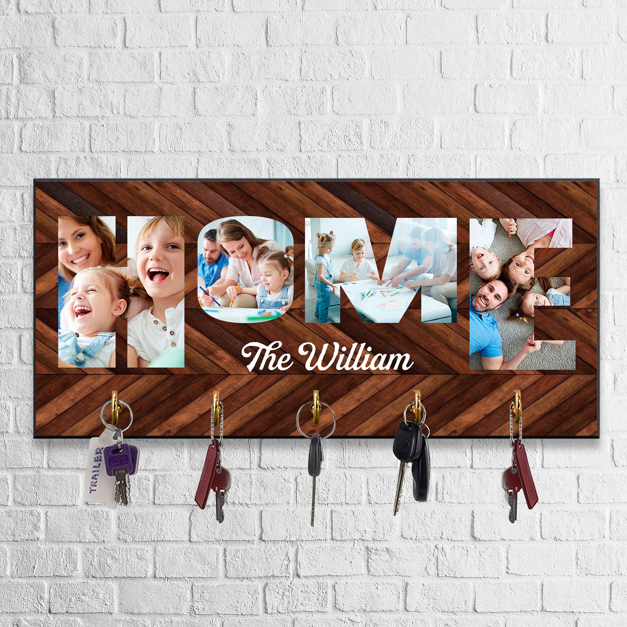 Home Decor - Custom  Photo And Family Name - Personalized Key Hanger, Key Holder -Gift For Family