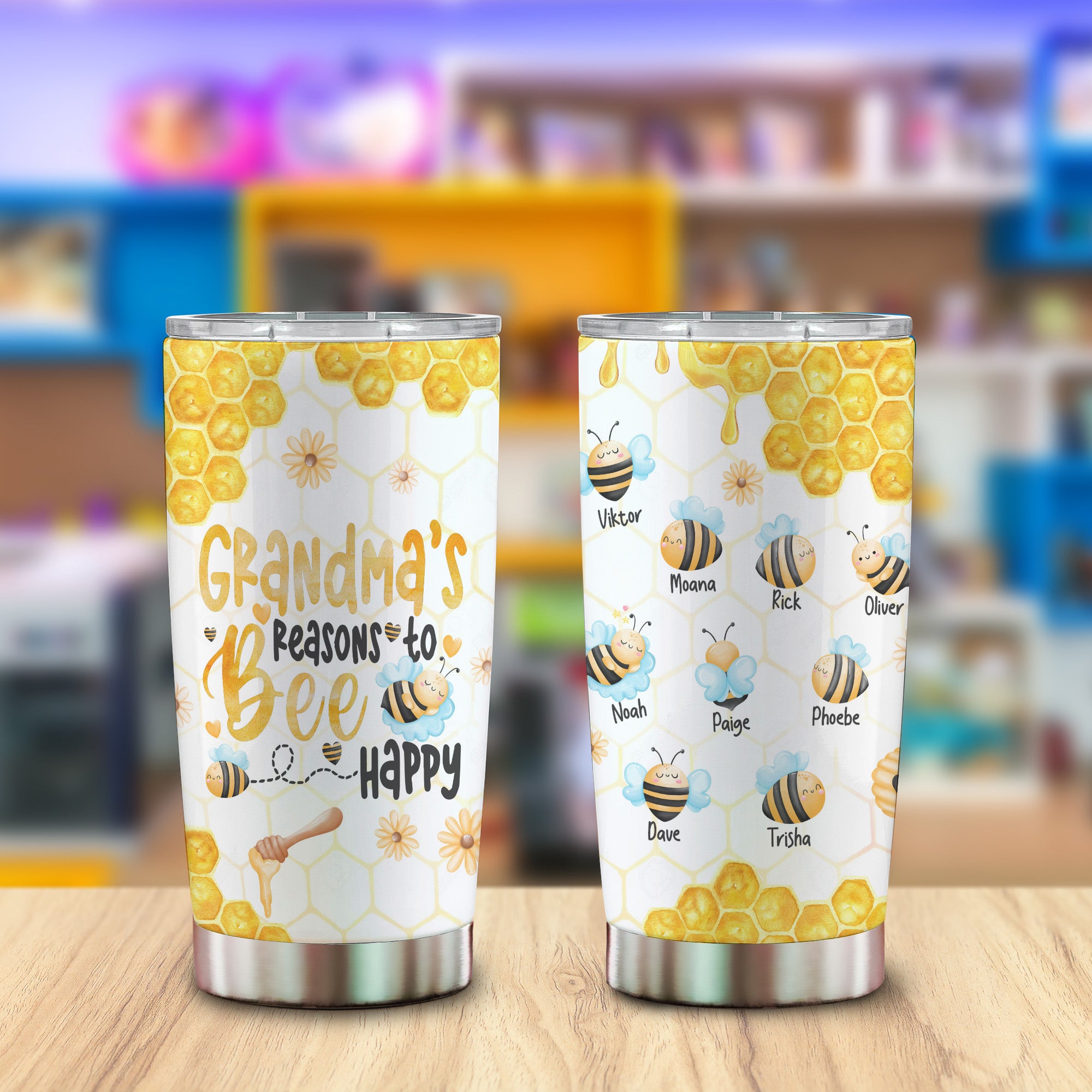 Grandma Reason To Bee Happy, Grandma & Grandkids, Personalized Tumbler, Gift For Family