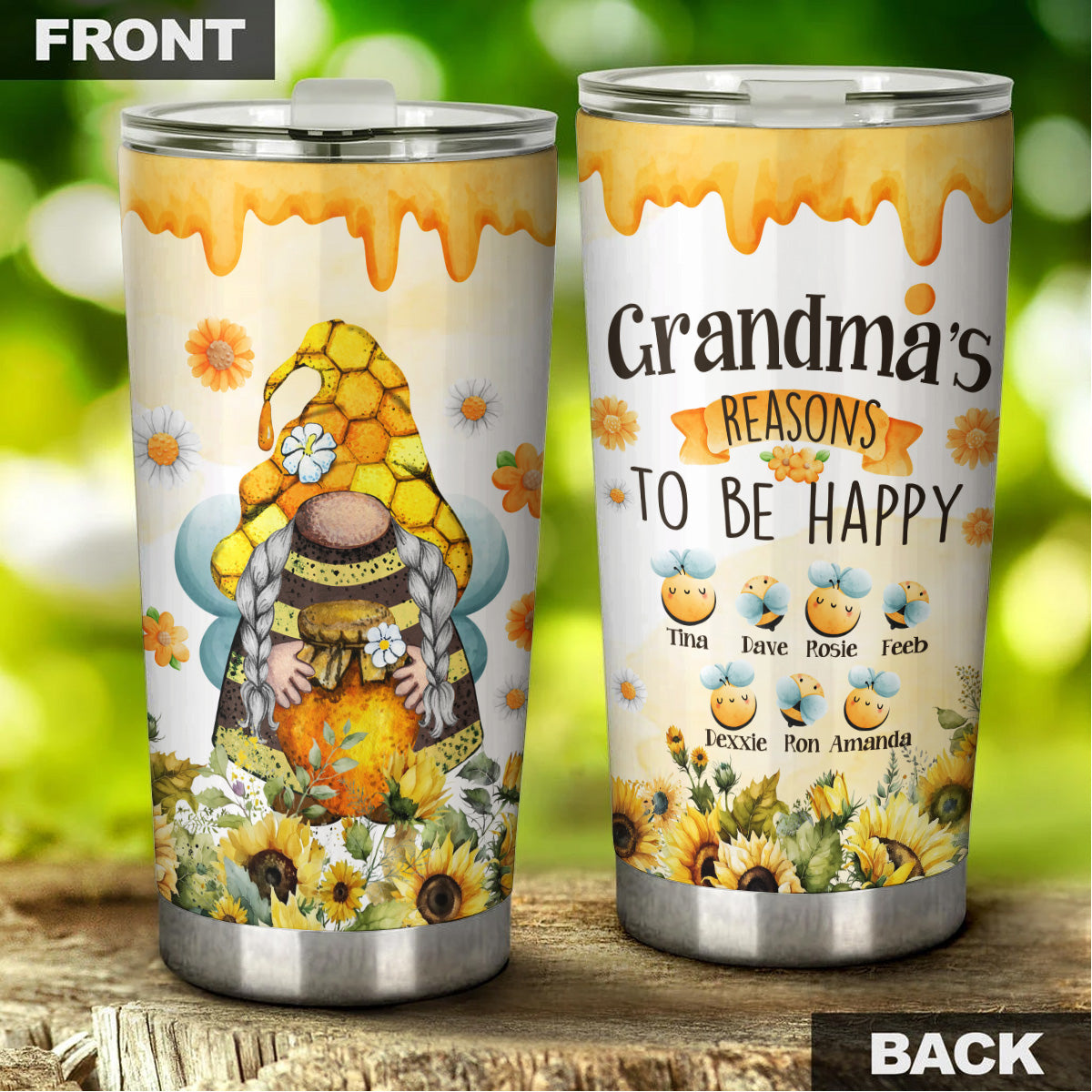 Grandma Bee Happy Reason To Be Happy Personalized Tumbler, Gift For Family
