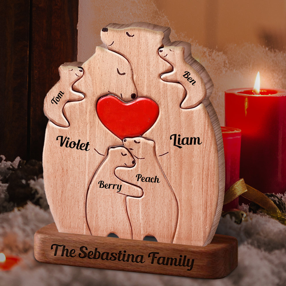 Personalized Wooden Bears Family - Puzzle Wooden Bears Family - Wooden Pet Carvings