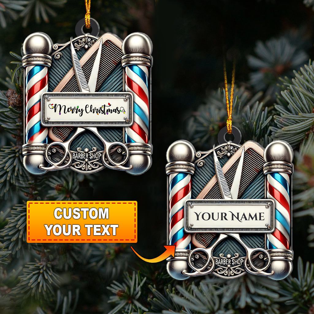 Christmas Gift, Custom Ornament, Custom Name Barber Ornament, Barber Shop Decoration