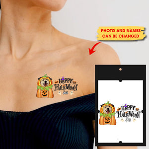 Happy Halloween Pet Lover, Custom Face Photo And Texts Temporary Tattoo, Personalized Tattoo, Fake Tattoo